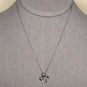 TASAKI Four Leaf Clover Pendant Necklace with Akoya Pearl in Sterling Silver 16"